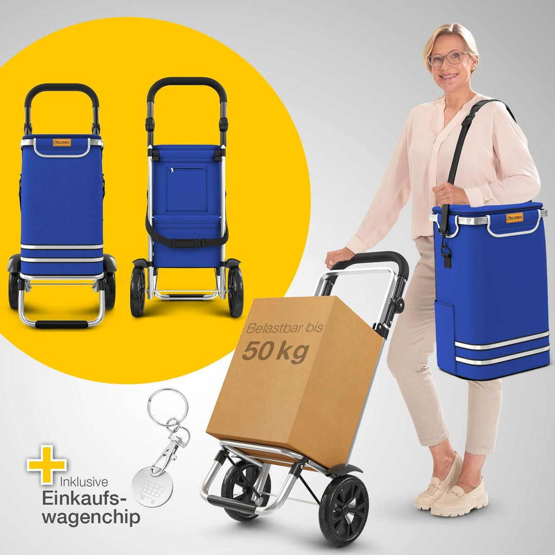 maxVitalis Einkaufstrolley klappbar, Einkaufswagen mit Kühlfach, 3in1 Trolley, Sackkarre & Umhängeta
