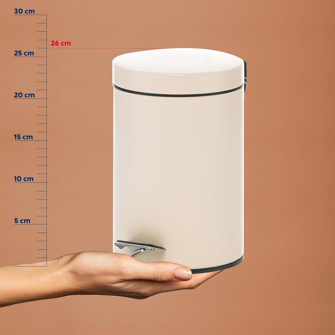 kela Kosmetikeimer beige 3l, Metall Tretmülleimer Badezimmer, Badmülleimer mit Inneneimer und Trageh