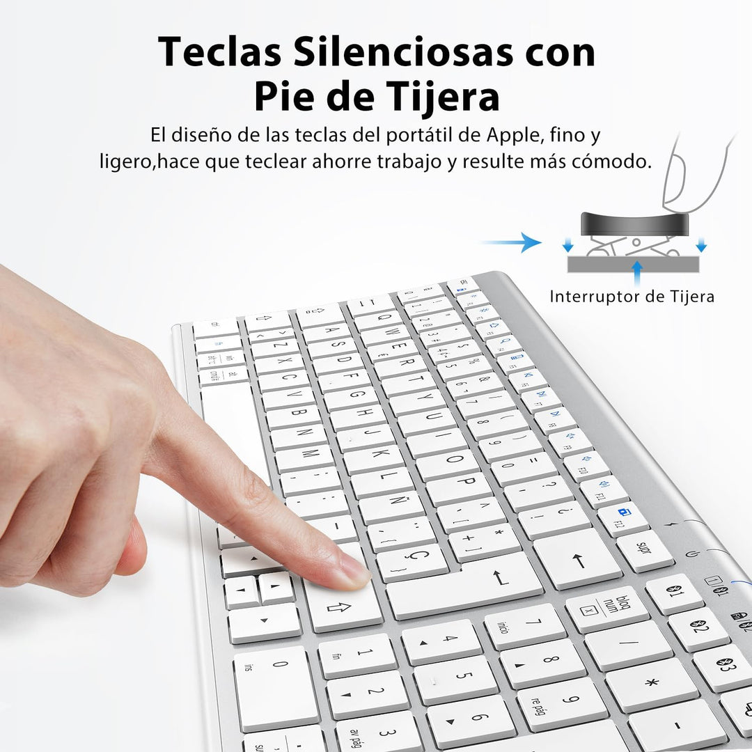 iClever Teclado Bluetooth BK10, Teclado Inalámbrico Multi Dispositivo Recargable Con Teclado Numéric