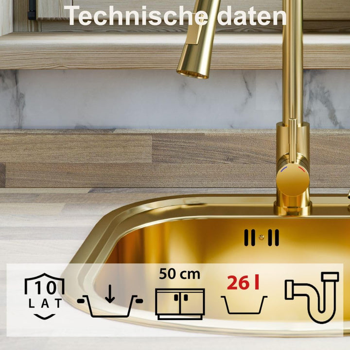QUADRON | Einzelbecken RAY PVD-Edelstahlspüle | Waschbecken mit Abtropffläche | Abfluss inklusive |