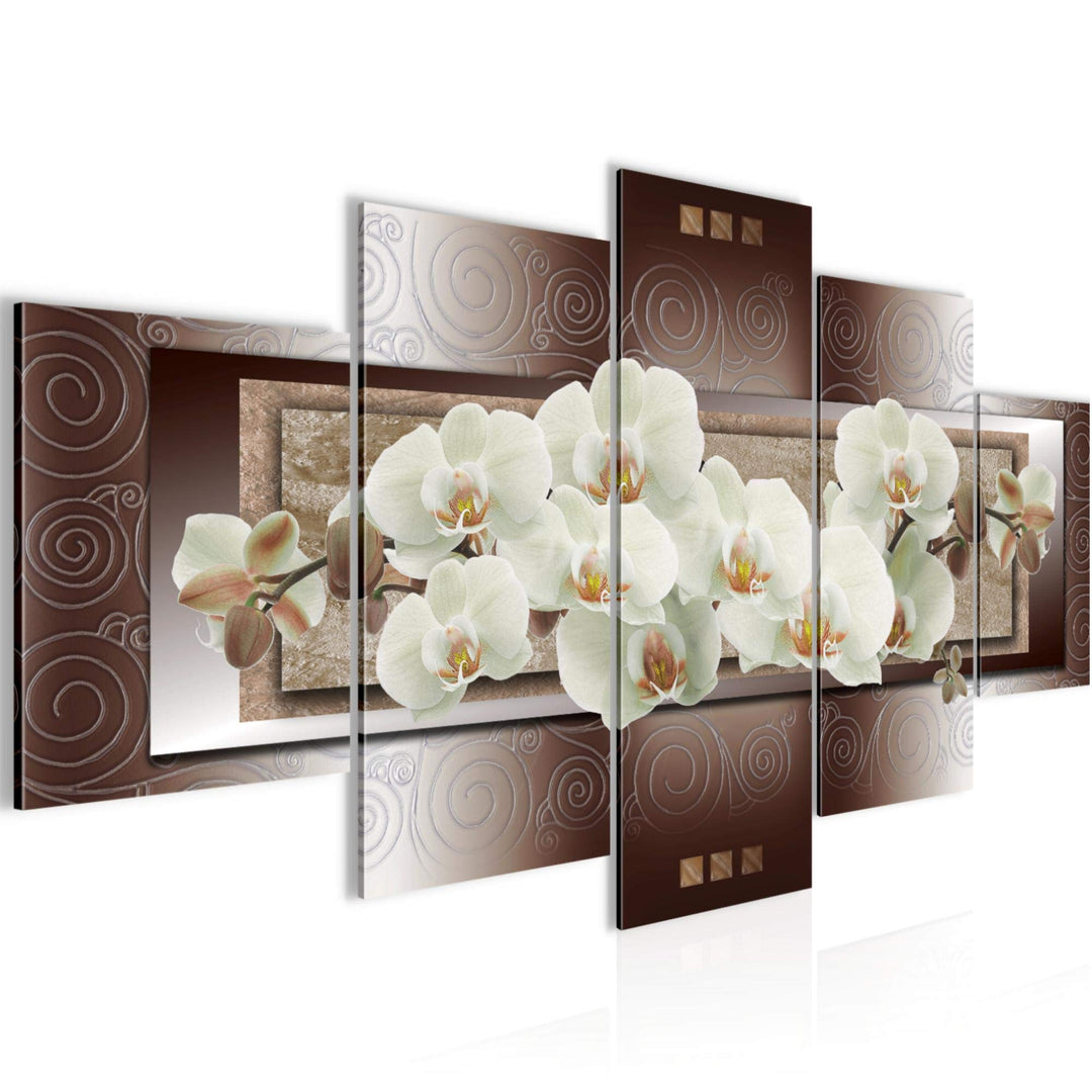 Runa Art Wandbilder Blumen Orchidee 5 Teilig Bild auf Vlies Leinwand Deko Wohnzimmer Abstrakt Beige
