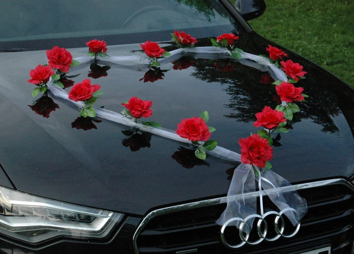 Organza Herz Auto Schmuck Braut Paar Rose Deko Dekoration Autoschmuck Hochzeit Car Auto Wedding Deko