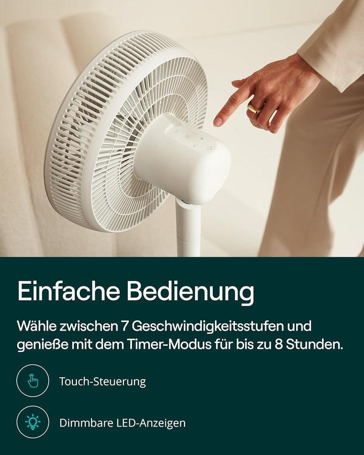 Duux Whisper Essence Standventilator sehr Leise - 120° Oszilation - 7 Geschwindigkeitsstufen - 8-std
