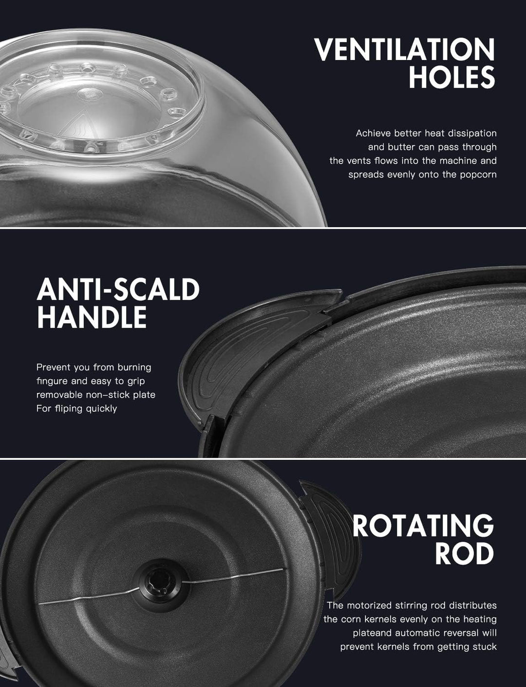 Yabano Popcornmaschine für Zuhause, Popcorn Maker Machine mit Zucker & Öl, Abnehmbare Heizfläche, 5L