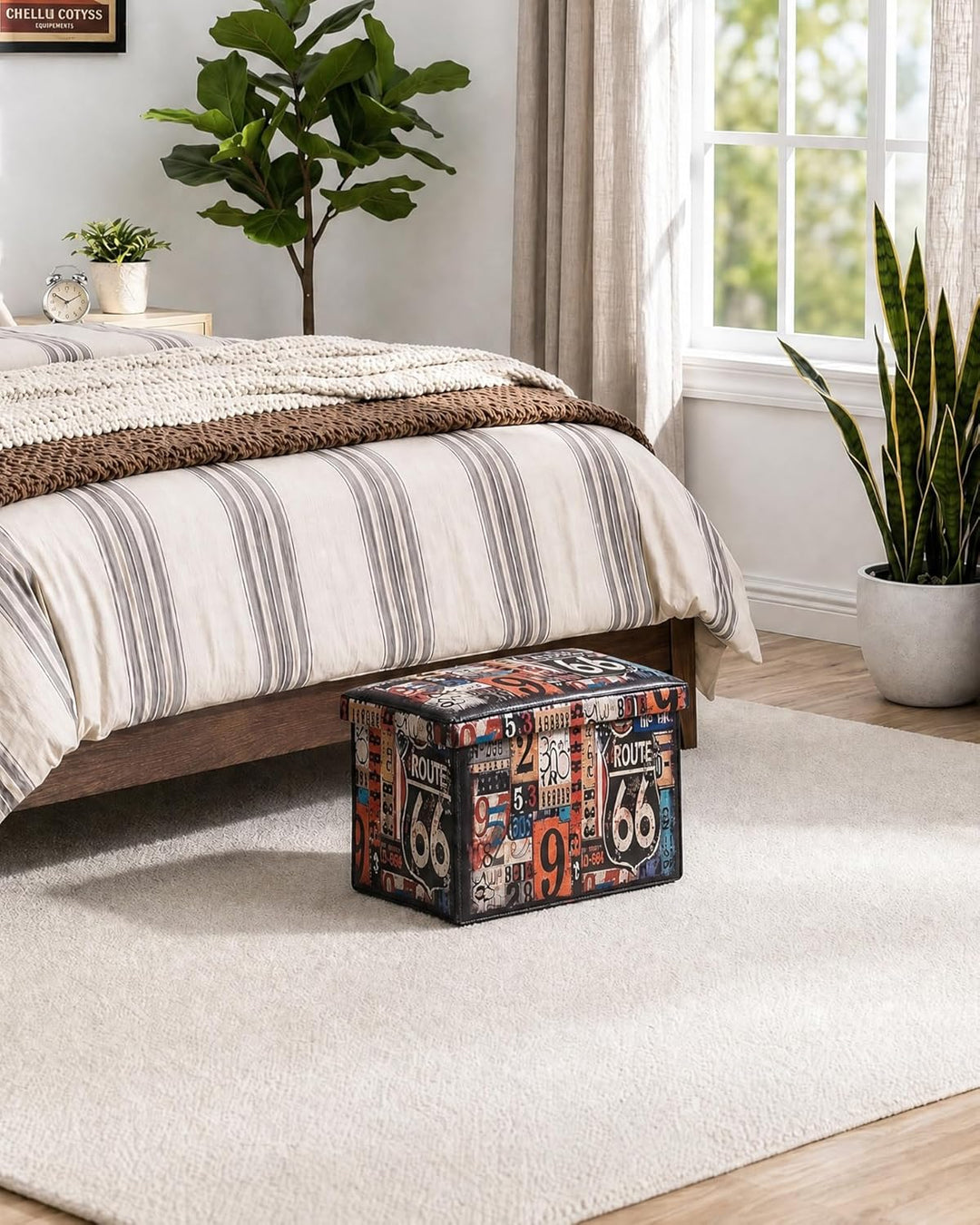 Bonlife Retro Kunstleder Hocker, Faltbarer Aufbewahrungshocker, Platzsparender Fusshocker für Wohnzi