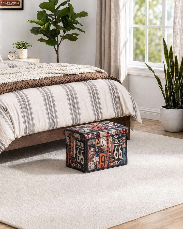 Bonlife Retro Kunstleder Hocker, Faltbarer Aufbewahrungshocker, Platzsparender Fusshocker für Wohnzi