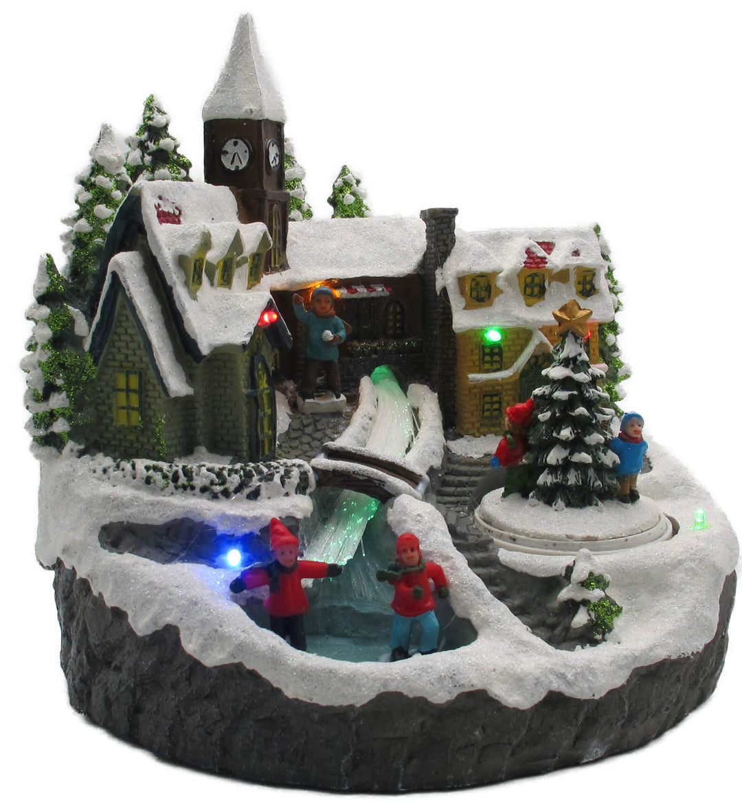 LED Winterdorf mit drehendem Element, Weihnachtsdeko mit bunter Beleuchtung, detailgetreu gefertigt,