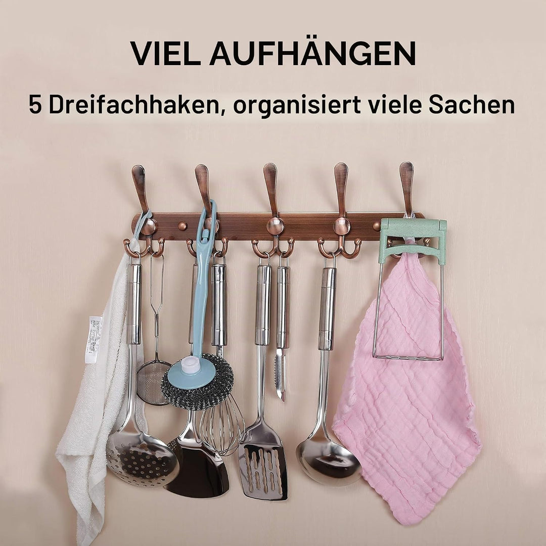 Dseap Garderobenleiste - Schwerlast Garderobenhaken Mit 5 Dreifachhaken, Edelstahl Wandgarderobe, Kl