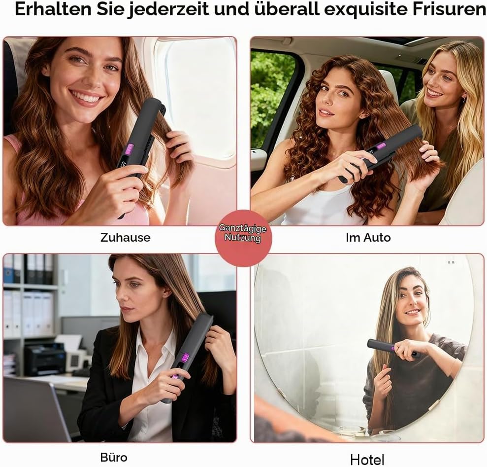 2 in 1 Glätteisen, 4500mAh Haarglätteisen, Kabellos Haarglätter, Keramik-Turmalin-Beschichtung, Weni