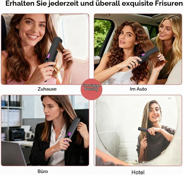 2 in 1 Glätteisen, 4500mAh Haarglätteisen, Kabellos Haarglätter, Keramik-Turmalin-Beschichtung, Weni