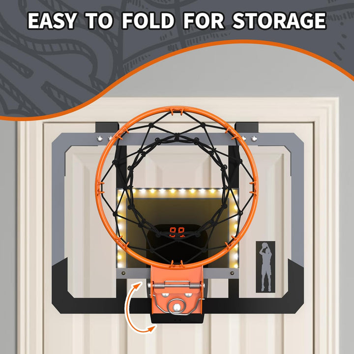 HYES Mini Basketballkorb für Kinder, Zimmer Basketball Set Mit Elektronische Anzeigetafel, LED Beleu