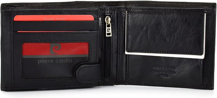 Pierre Cardin Herren Geldbörse aus echtem Leder mit Kartenfächern Münzfach Elegantes Schwarz, Elegan