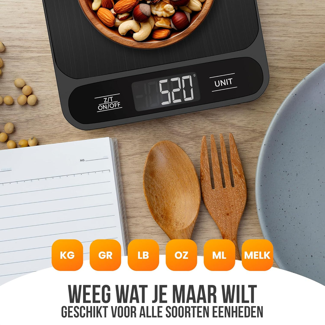 Strex Küchenwaage Digital - Waage Küche - 1 g bis 10 kg - Tarra Funktion - Inklusive Batterien - Sch