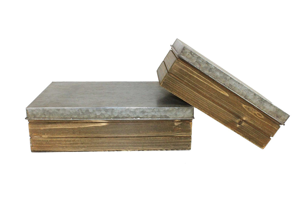 Antic Line Set mit 2 rechteckigen Boxen aus Zink und Holz