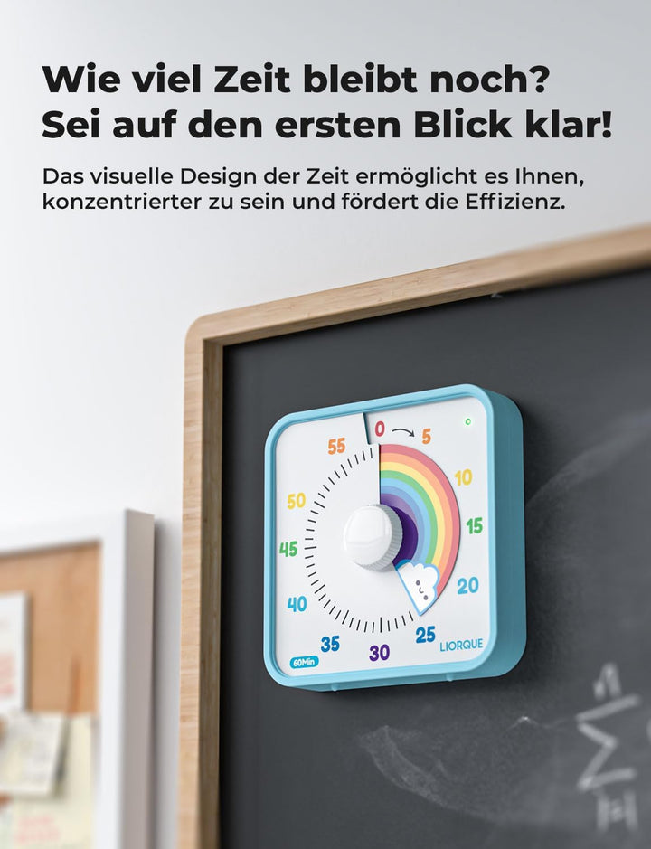 LIORQUE 19cm Visueller Timer 60 Minuten Countdown Timer XL Regenbogen, XL Regenbogen