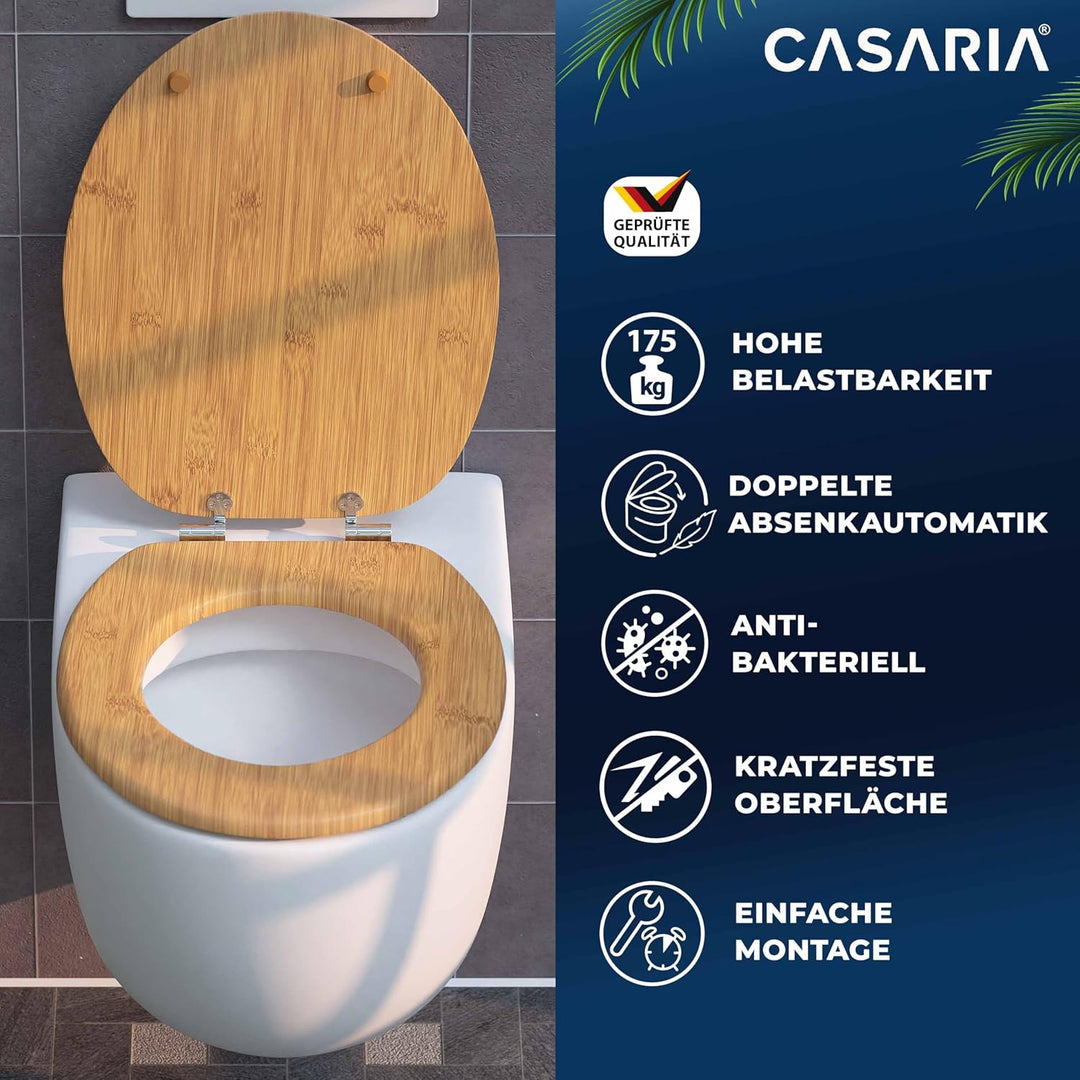 CASARIA® WC Sitz Doppelte Absenkautomatik MDF Holzkern hygienisch Rostfreie Scharniere 175kg Bad Toi