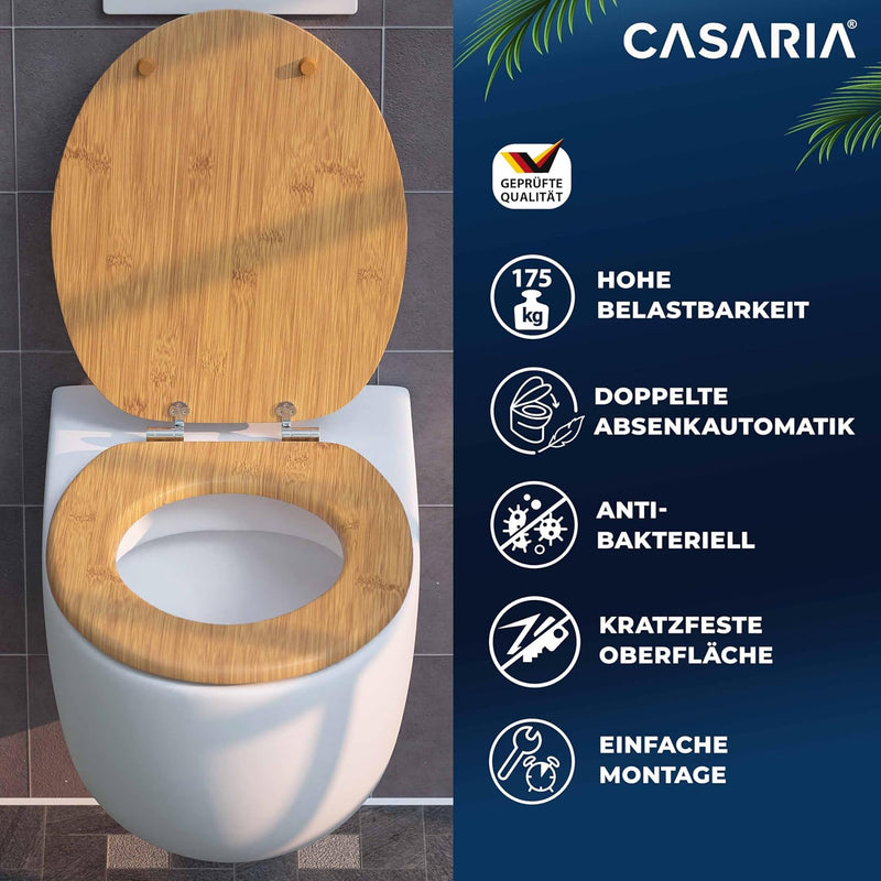 CASARIA® WC Sitz Doppelte Absenkautomatik MDF Holzkern hygienisch Rostfreie Scharniere 175kg Bad Toi