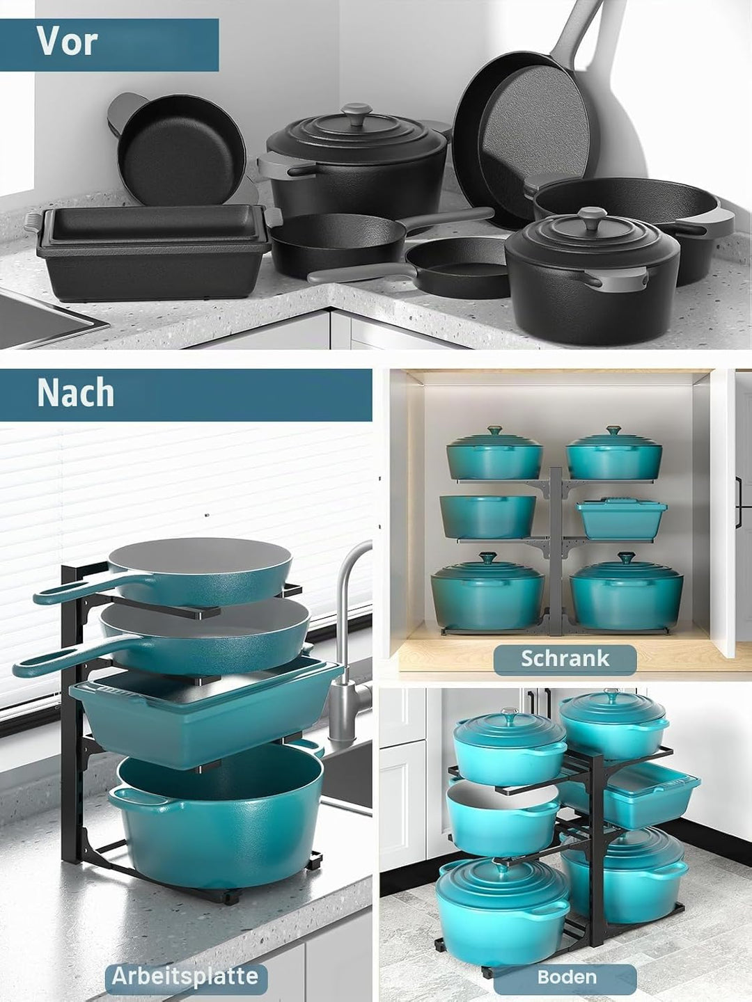 MUDEELA Topf- und Pfannen-Organizer, vertikal 35 cm hoch, 6 verstellbare Ebenen, robuster Küchenschr