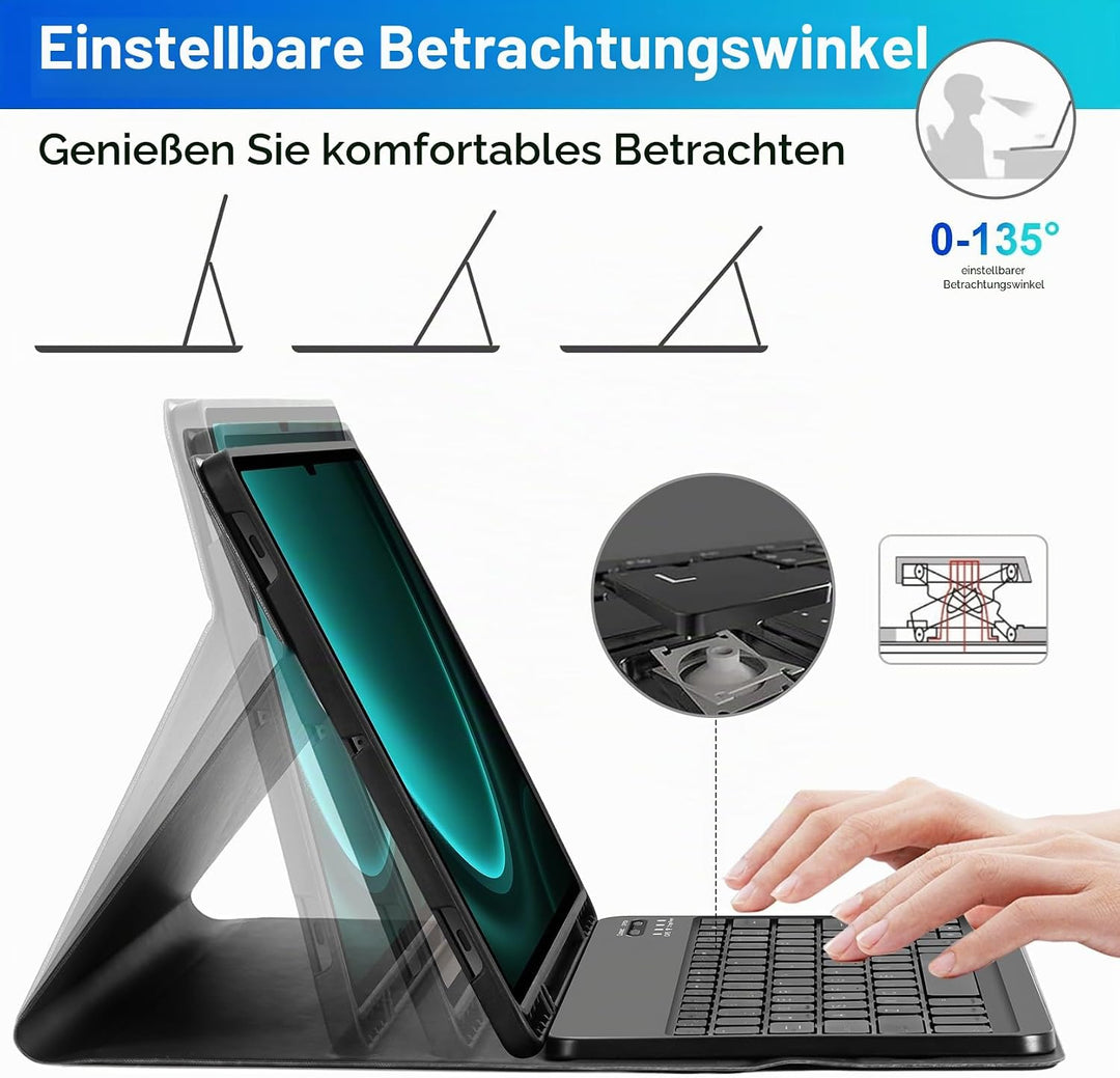 SOPPY Samsung Galaxy Tab S9 FE+/S9+/S8+/S7+/S7 FE 12,4 Zoll Tastaturhülle mit Hintergrundbeleuchtung