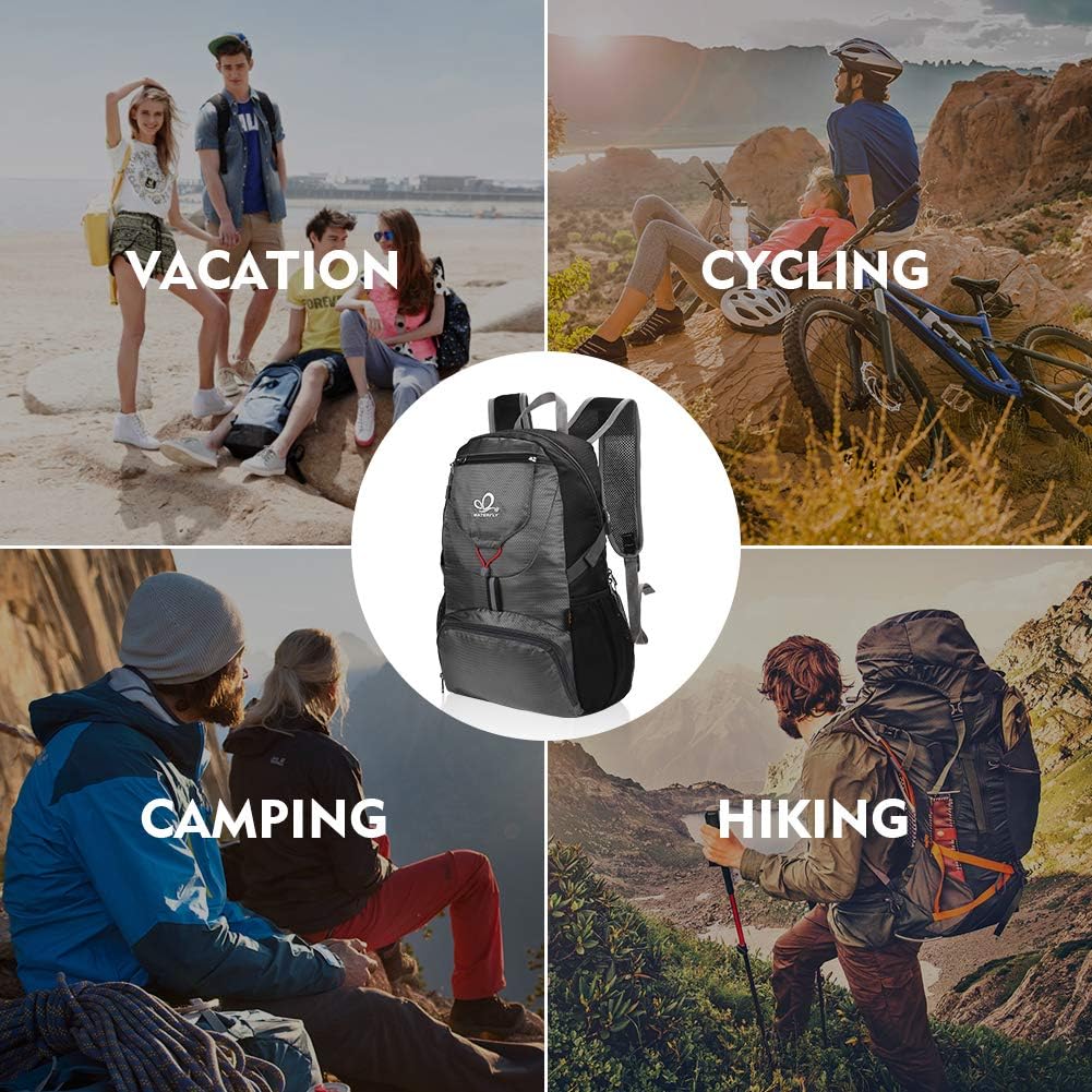 WATERFLY Ultraleicht Faltbar Klein Rucksack: 20L Leicht Packable Wanderrucksack Tagesrucksack Trekki