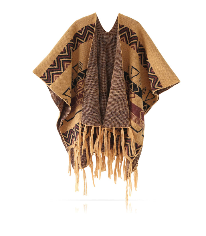 Made by Nami Poncho Damen Umhang Beige Boho Style Festival Accessoires, Beige