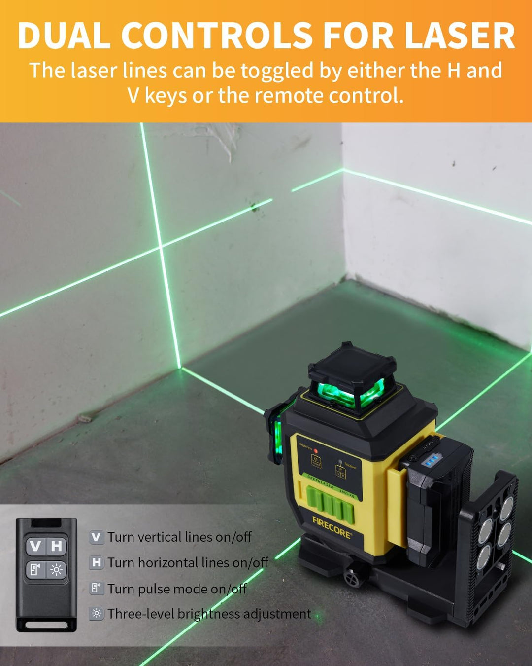 Kreuzlinienlaser Firrecore Laser Wasserwaage Komplettset mit Stativ, Empfanger, Nivellierlatte - 360