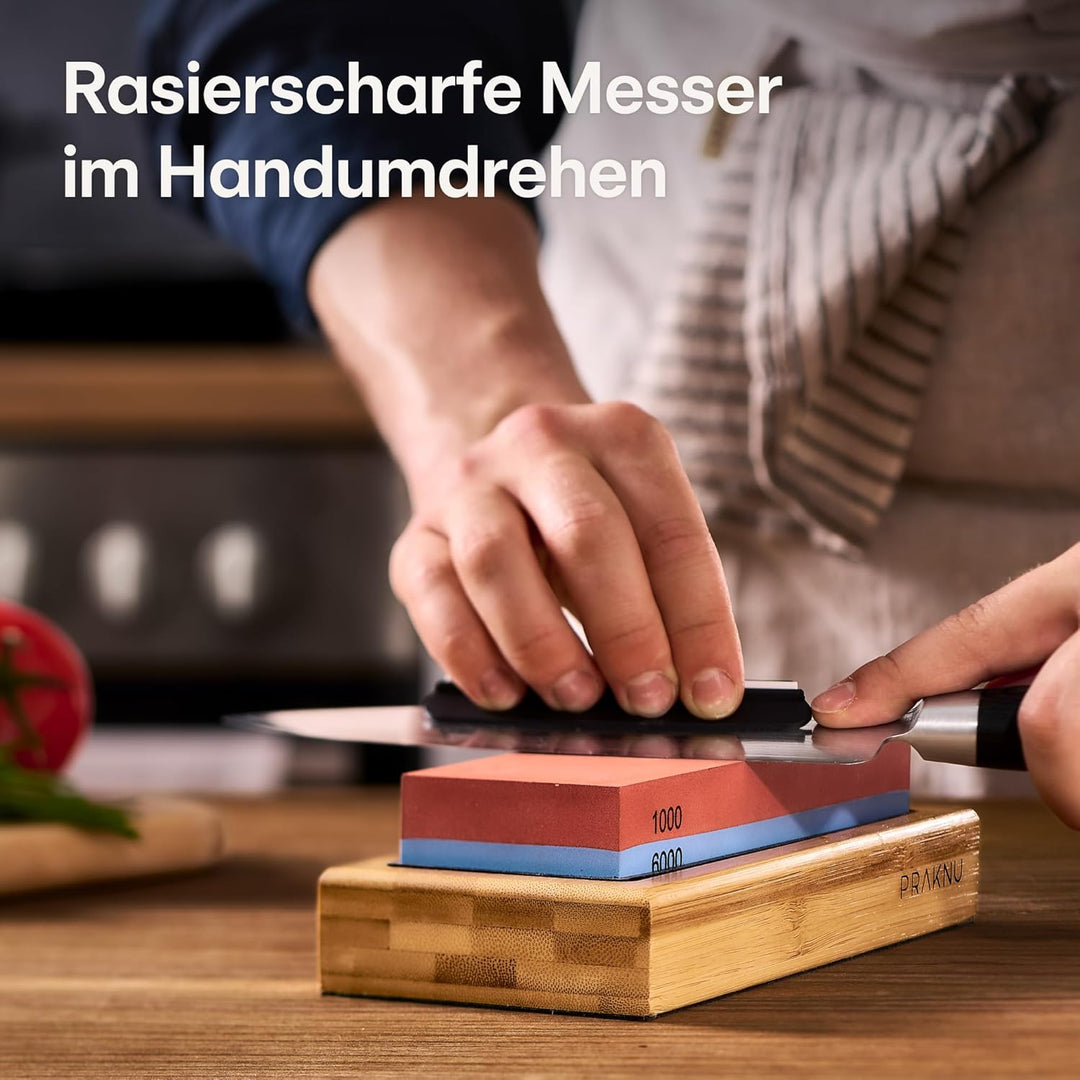 Schleifstein Messerschärfer 1000/6000 - Wetzstein für Messer mit rutschfestem Silikon und FSC® Bambu