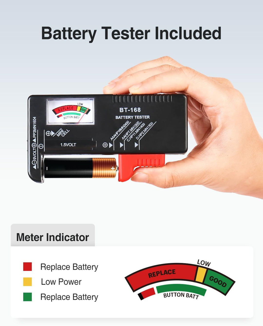 Luxtude Battery Organizer with Tester Schwarz L, Schwarz L