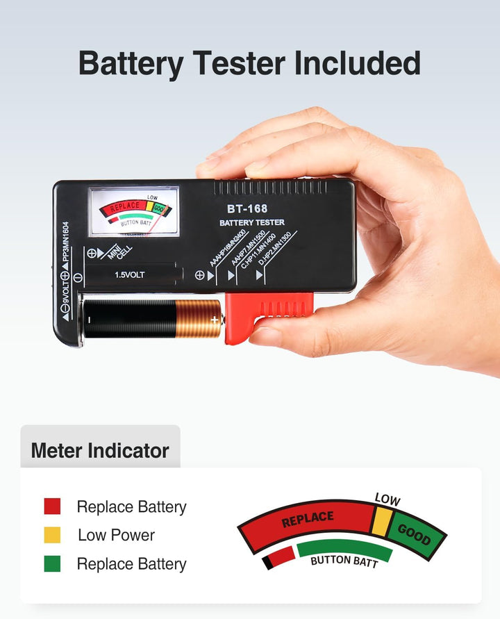 Luxtude Battery Organizer with Tester Schwarz L, Schwarz L