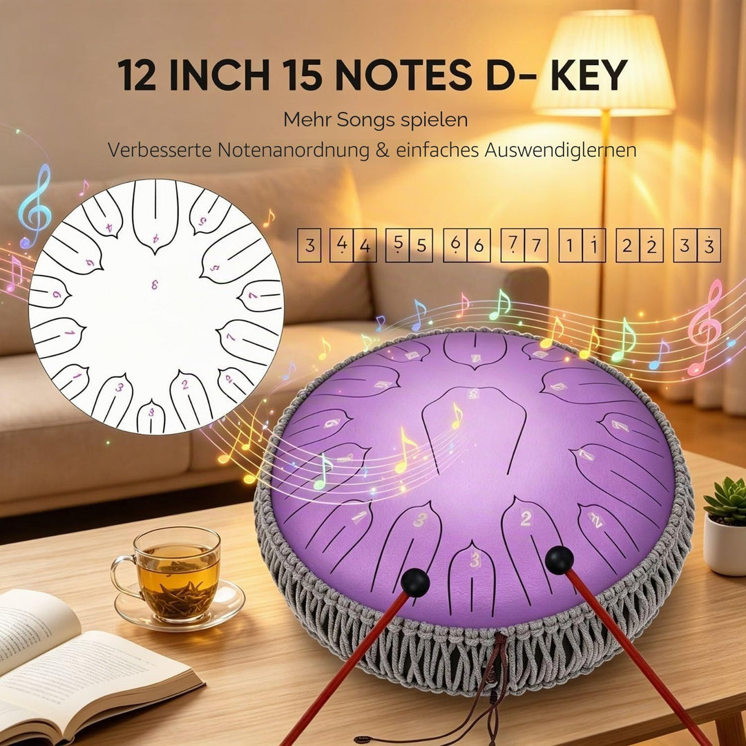 Musfunny Zungentrommel Handpan Steel Tongue Drum: 12 Zoll 15 Tone Stahlzungentrommel D-Dur Handpan I