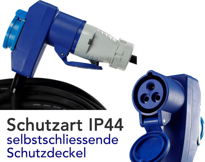 ChiliTec CEE Verlängerungskabel 25 Meter Stecker auf Winkelkupplung | 90° IP44, H07RN-F 3G2,5, 230V