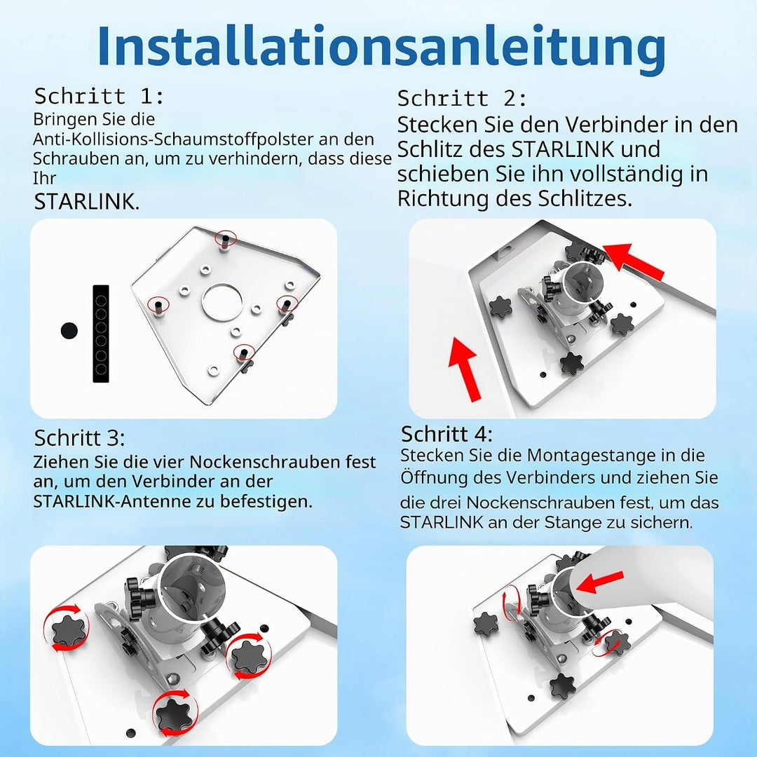 Starlink Gen 3 Rohradapter, werkzeugloser 360° drehbarer Masthalterungsadapter, Aluminiumlegierung S