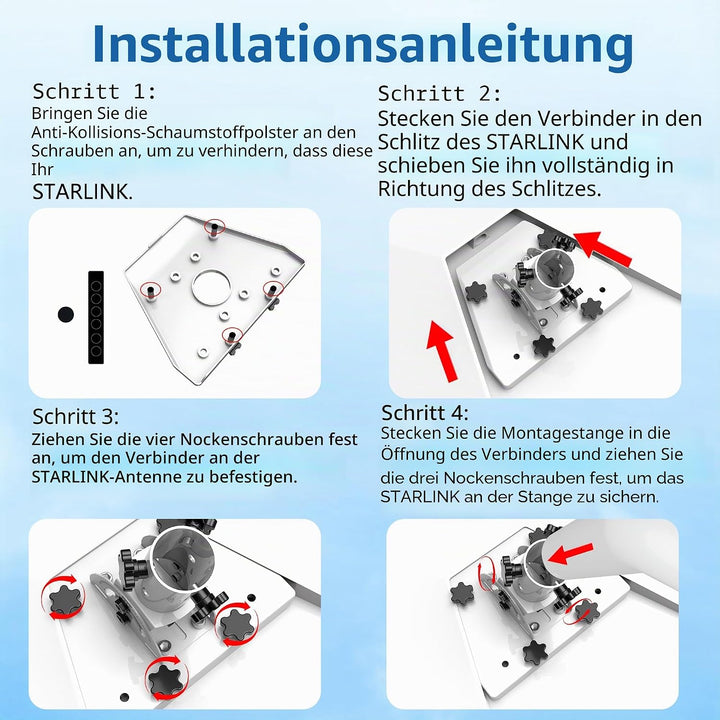 Starlink Gen 3 Rohradapter, werkzeugloser 360° drehbarer Masthalterungsadapter, Aluminiumlegierung S