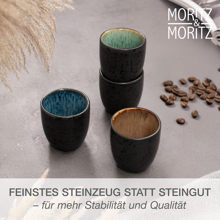 Moritz & Moritz SOLID Espressobecher 4er Pack - Steingut Espresso Tassen 70 ml im Set - Reaktives De