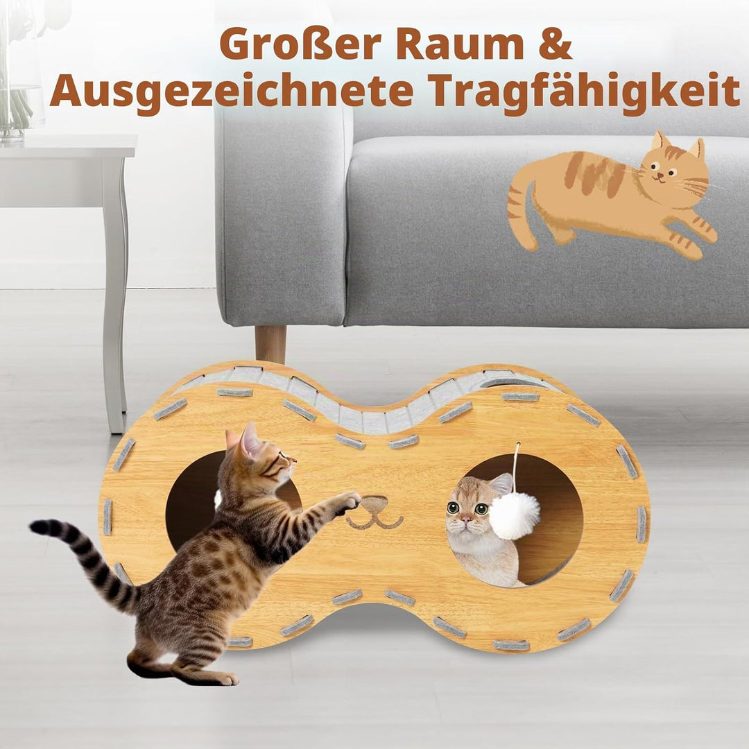 Katzenbett, Holz stabilen Katzenlöcher aus hochwertigen Decken, Katzenhaus Innenraum 2 Etagen Katzen