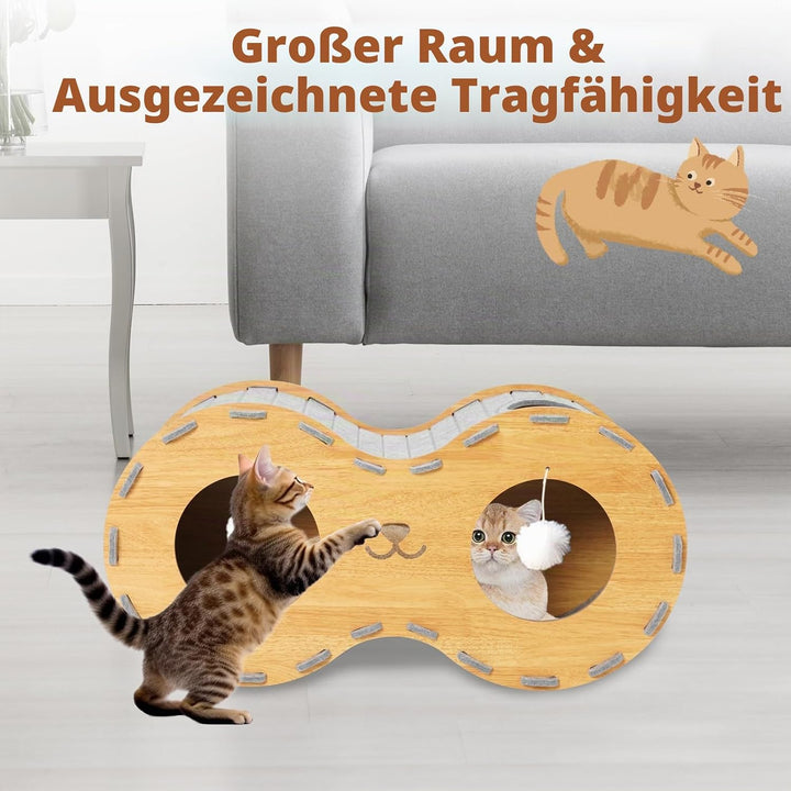 Katzenbett, Holz stabilen Katzenlöcher aus hochwertigen Decken, Katzenhaus Innenraum 2 Etagen Katzen