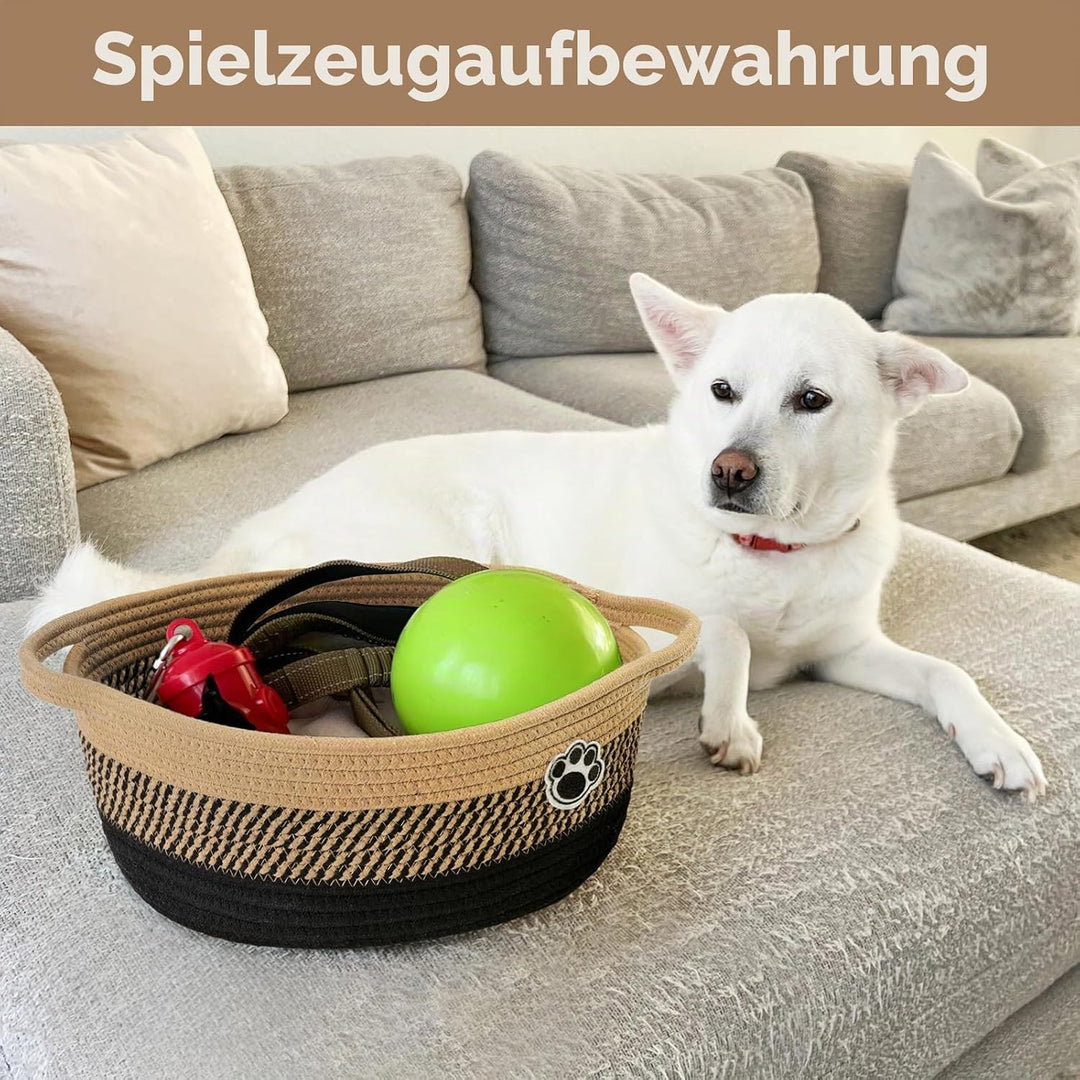 TIMEYARD Hundespielzeugkorb Geflochten Aufbewahrungskorb 30x20x13cm Schwarz | Niedlicher Korb für Hu
