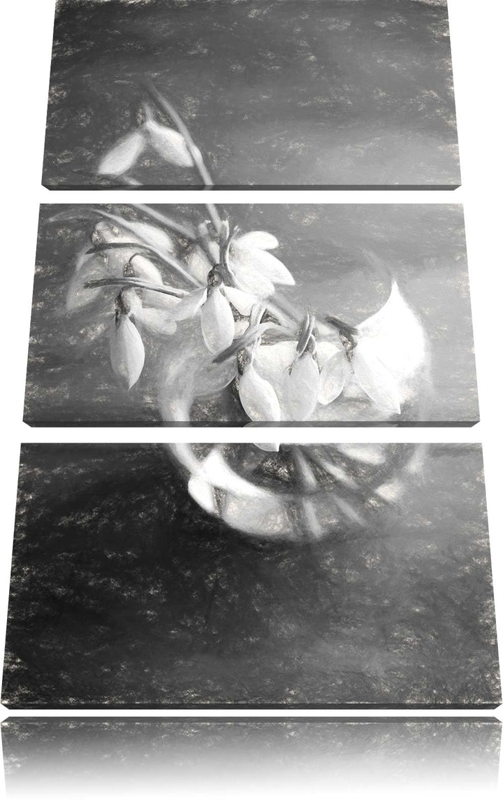 Pixxprint Schneeglöckchen in der Vase als Leinwandbild/Grösse: 3 Teilig (120x80) cm/Wandbild/Kunstdr
