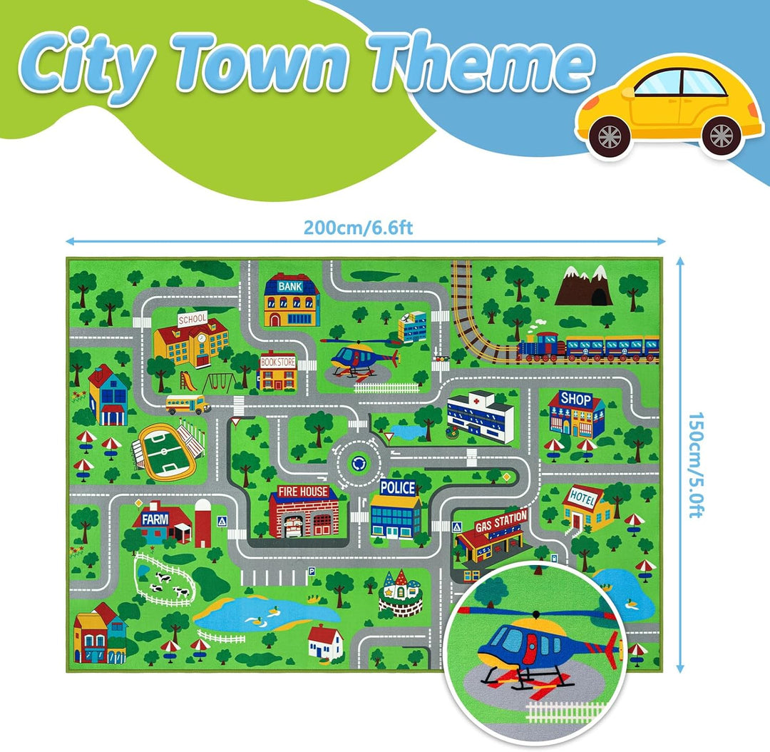 Capslpad Kinderteppich 150x200cm rutschfest Stadtplan Spielteppich Pädagogischer Spielteppich Maschi