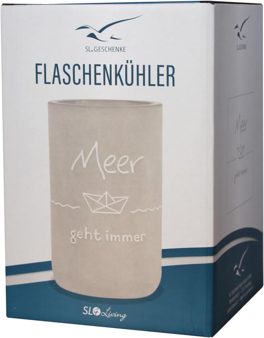 Flaschenkühler aus Beton, 20,5 cm Höhe, Grau Meer geht immer, Meer Geht Immer