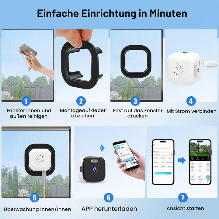 Fensterkamera 2,4 GHz &amp; 5 GHz Dual-Band 3MP 2K WLAN Überwachungskamera Innen mit KI-Farbnachtsicht,