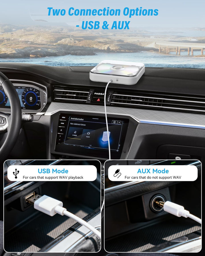 MONODEAL Externer CD Player für Auto, Plug-and-Play Auto CD-Player mit USB/AUX Anschluss, Universell