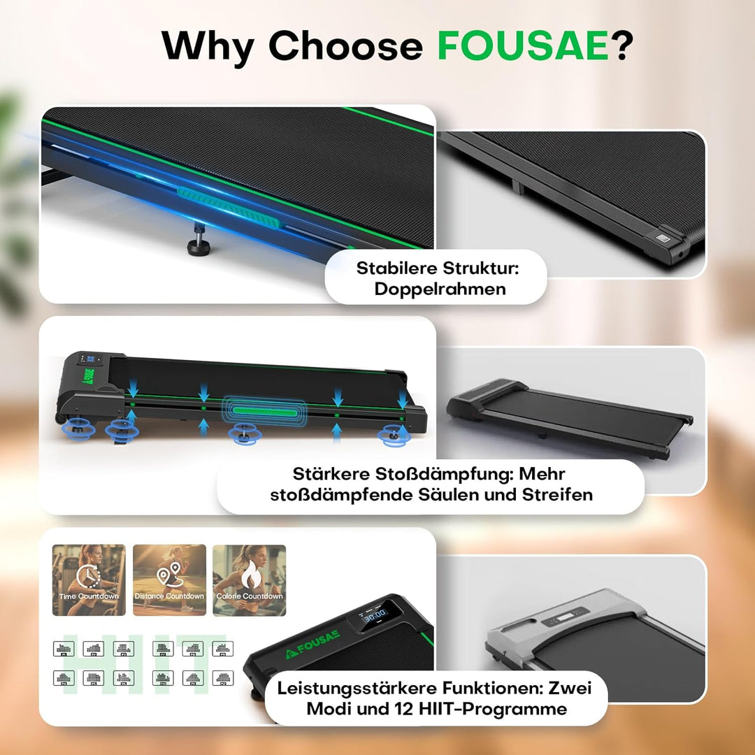FOUSAE Walking Pad, 1-10 km/h Laufband für Zuhause mit 9% Steigung, 2.5HP Walking Machine für Zuhaus