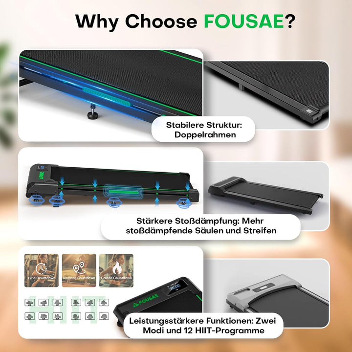 FOUSAE Walking Pad, 1-10 km/h Laufband für Zuhause mit 9% Steigung, 2.5HP Walking Machine für Zuhaus