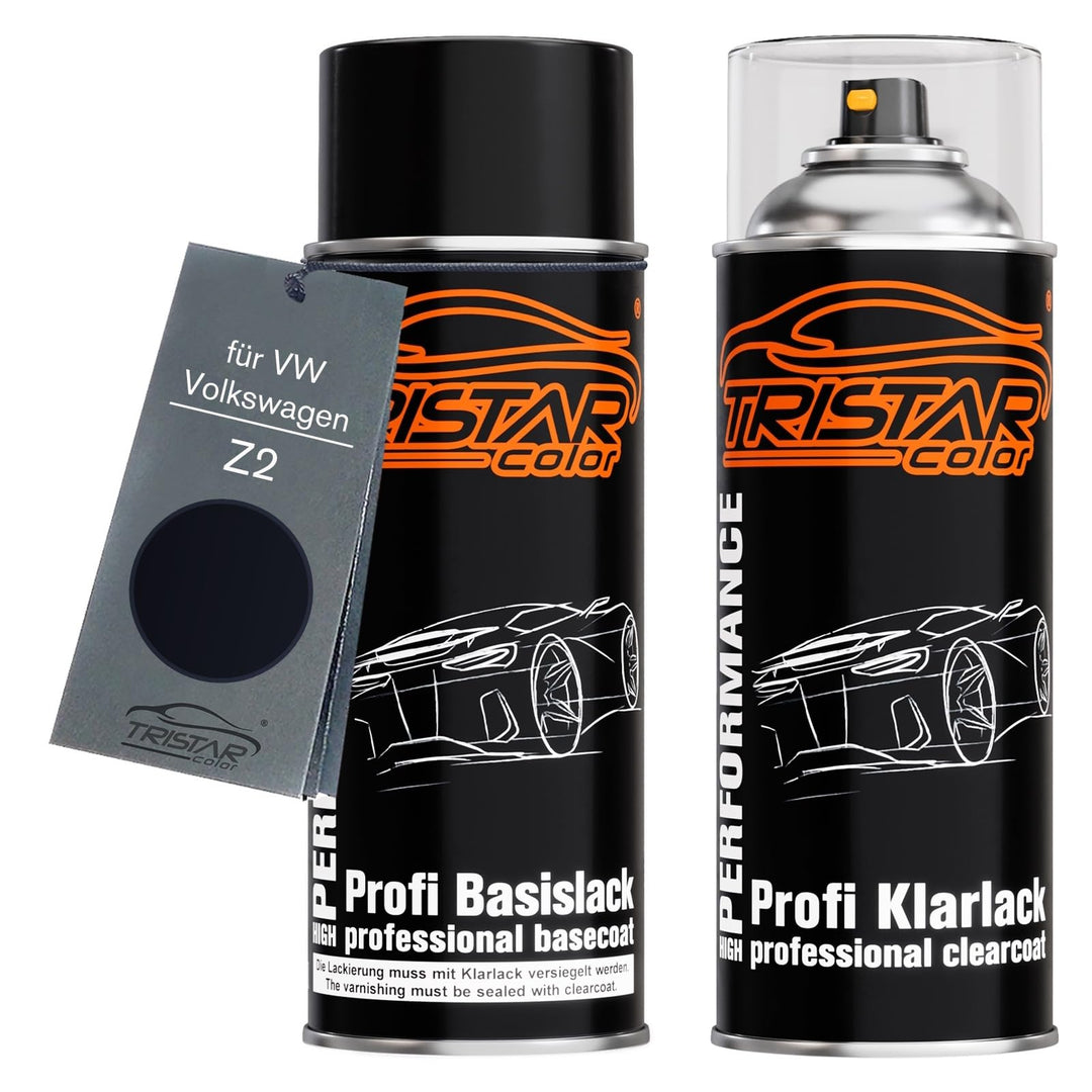 TRISTARcolor Autolack Spraydose für VW Z2 Night Blue Metallic + Klarlack | für VW / Volkswagen, Bleu