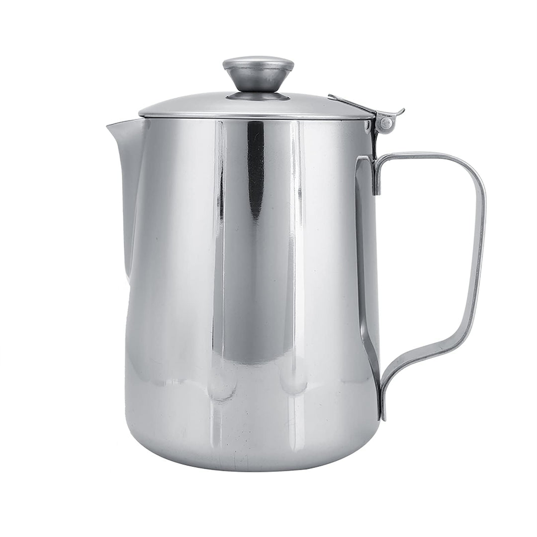 Edelstahl-Kaffeetasse, Milchaufschäumkrug mit Deckel, Milchausgiesser mit Deckel für Milchkännchen,