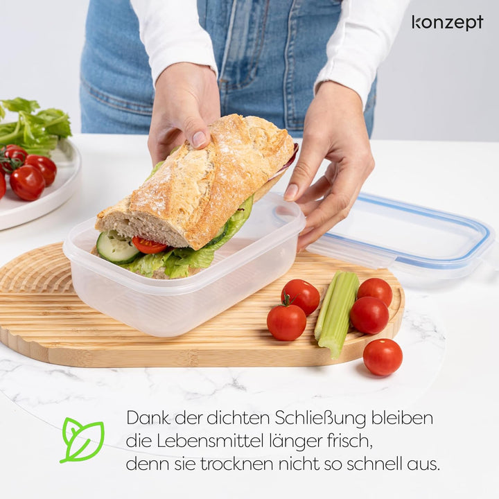 KONZEPT Frischhaltedosen mit Deckel 1L Set 6er Kühlschrank Organizer Transparent Mealprepboxen Stape