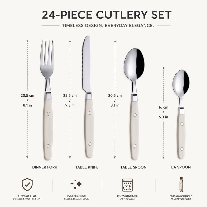 EXZACT Besteckset 24-teilig Edelstahl - mit Niet-Bastelgriffen/Besteck im Retro-Stil - 6 x Essgabeln