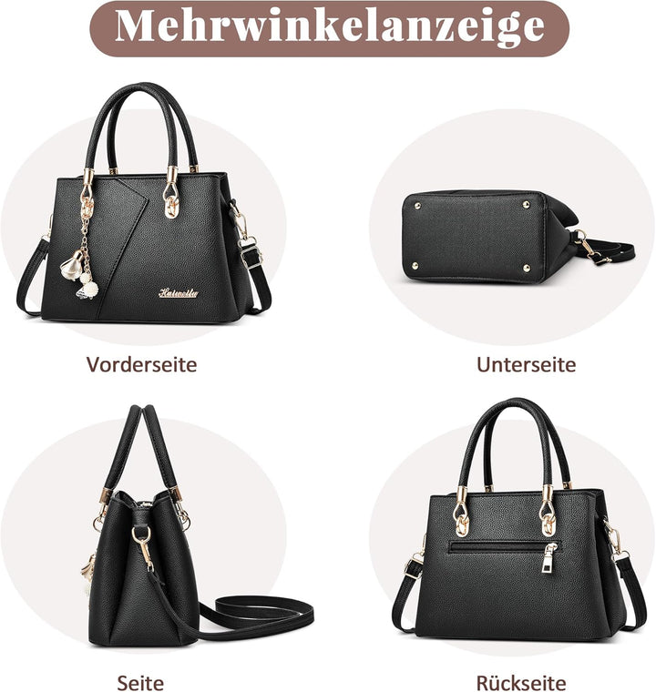 DORRISO Mode Handtasche Damen Elegant Tote Tasche mit Schickem Blumenanhänger Henkeltasche für Einka
