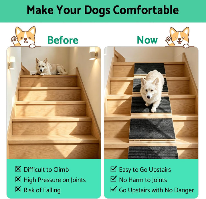 4 Stück Hunderampe, Höhenverstellbare Hundetreppe mit Rutschfester Teppichoberfläche und Polstern, H